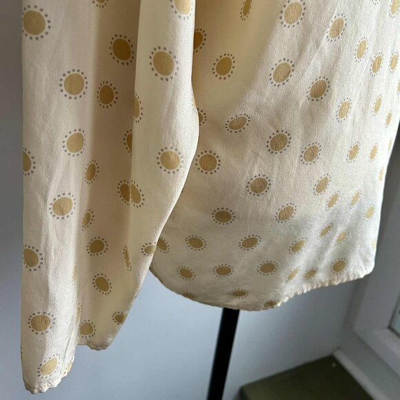 Alfred Sung Vintage Butter Pure Silk Wrap Blouse with Sunburst Dots – US 12 - Picture 11 of 12